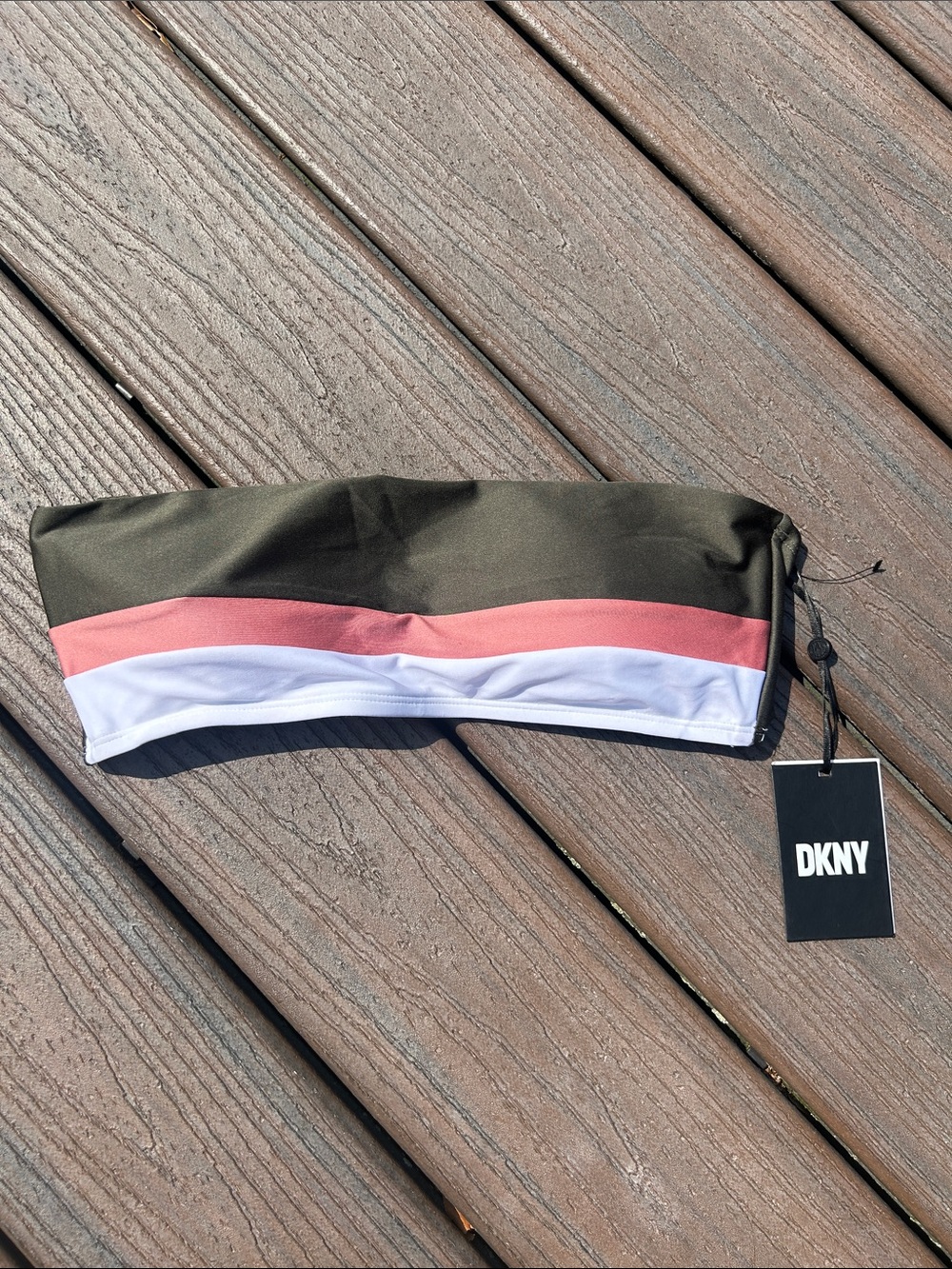 DKNY Olive, Coral & White Strapless Bandeau Bikini Top